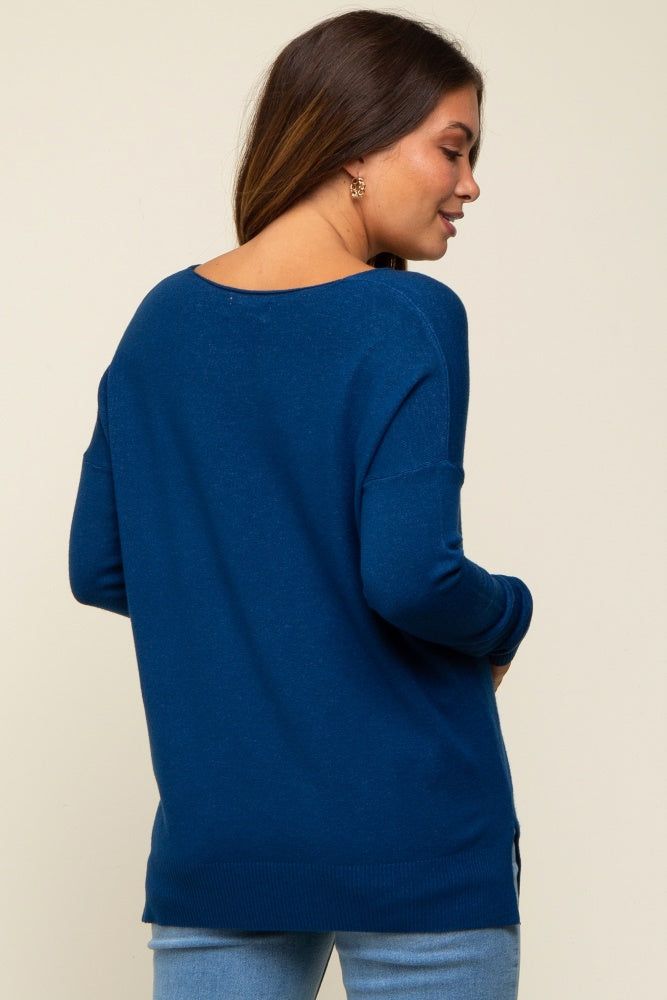 Royal Blue Long Sleeve Side Slit Maternity Sweater sold by Pinkblush product image thumbnail 3
