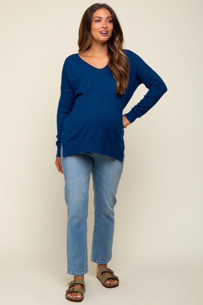 Royal Blue Long Sleeve Side Slit Maternity Sweater sold by Pinkblush product image thumbnail 4