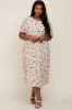 Ivory Floral Chiffon Pleated Short Sleeve Maternity Plus Midi Dress sold by Pinkblush