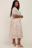 Ivory Floral Chiffon Pleated Short Sleeve Maternity Plus Midi Dress sold by Pinkblush