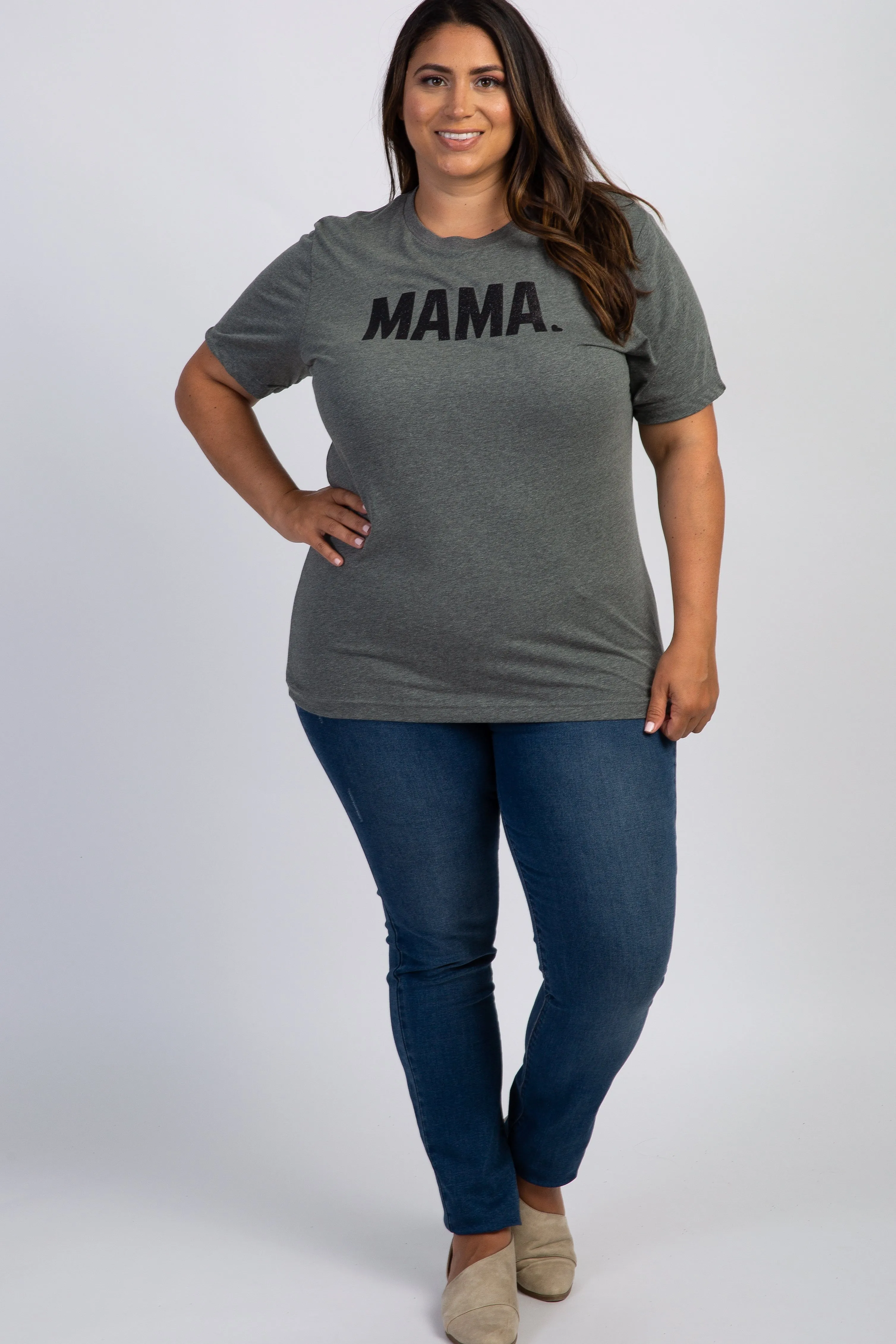 Charcoal Grey Mama Glitter Graphic Plus Top sold by Pinkblush product image thumbnail 4