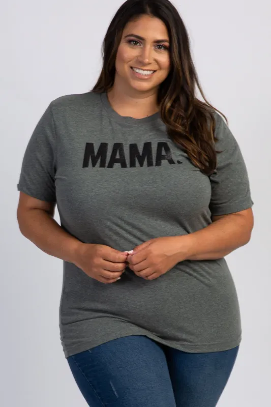 Charcoal Grey Mama Glitter Graphic Plus Top sold by Pinkblush
