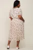 Ivory Floral Chiffon Pleated Short Sleeve Maternity Plus Midi Dress sold by Pinkblush