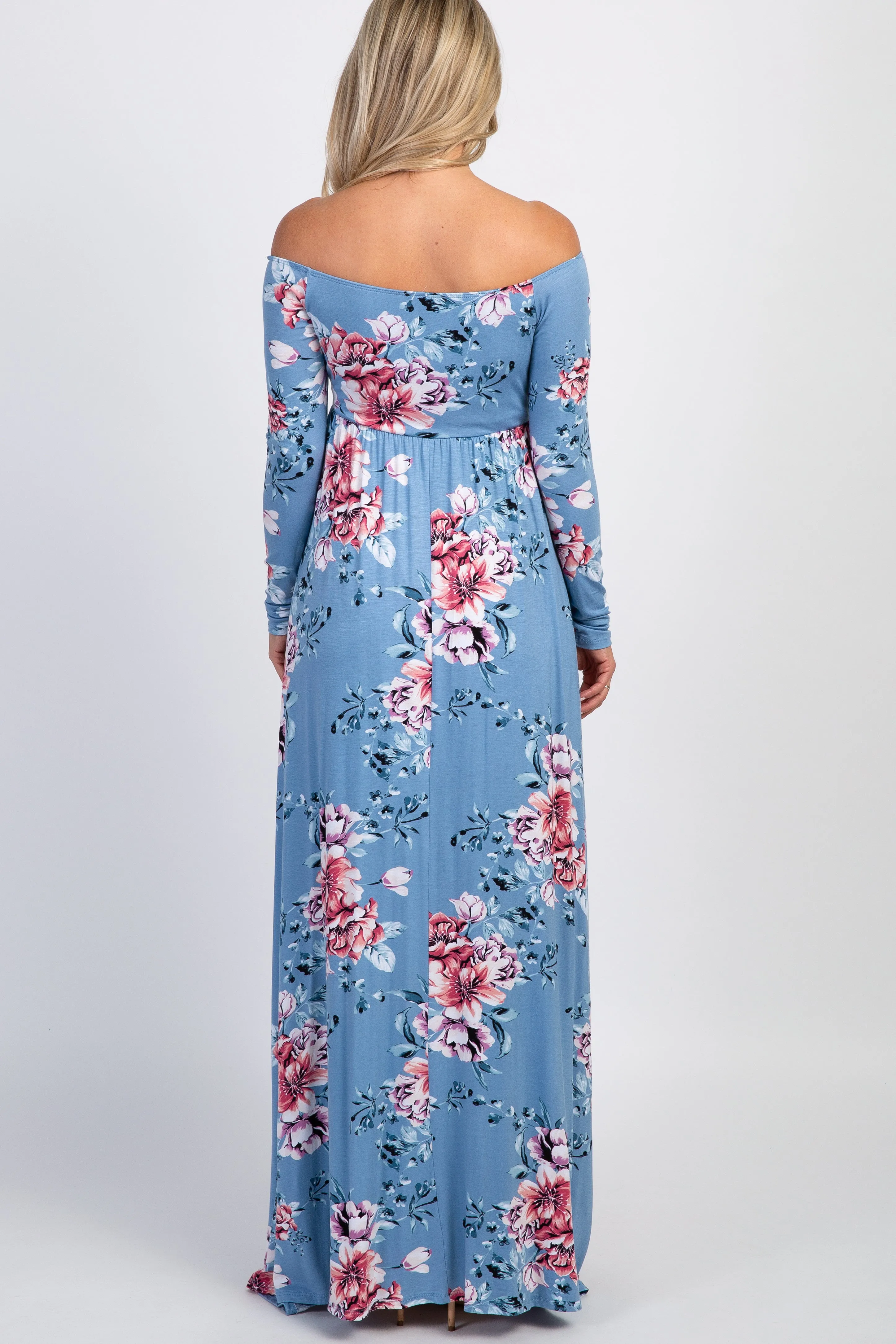 PinkBlush Light Blue Floral Off Shoulder Maternity Maxi Dress sold by Pinkblush product image thumbnail 3