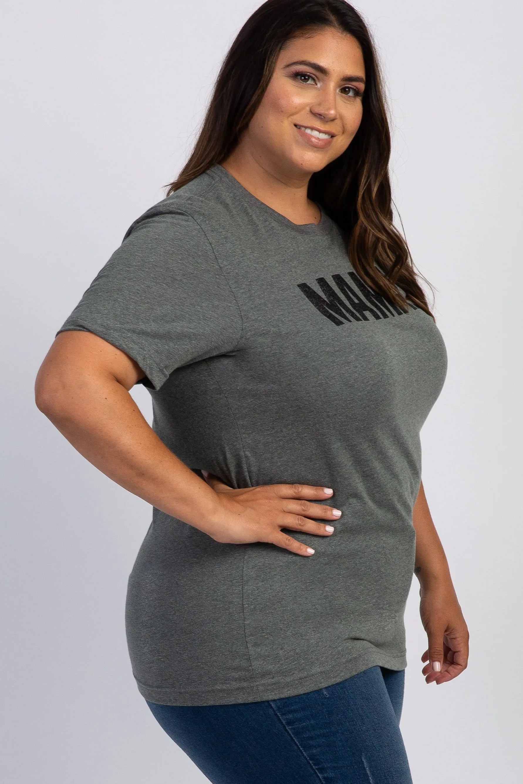 Charcoal Grey Mama Glitter Graphic Plus Top sold by Pinkblush product image thumbnail 2