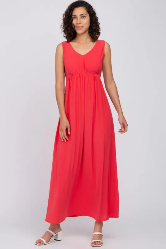 Coral V-Neck Sleeveless Maxi Dress sold by Pinkblush