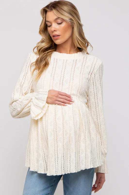 Ivory Lace Ruffled Neck Maternity Top sold by Pinkblush