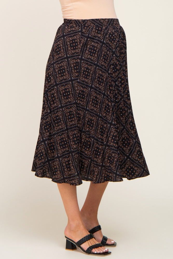 Black Printed Pleated Maternity Midi Skirt sold by Pinkblush product image thumbnail 3
