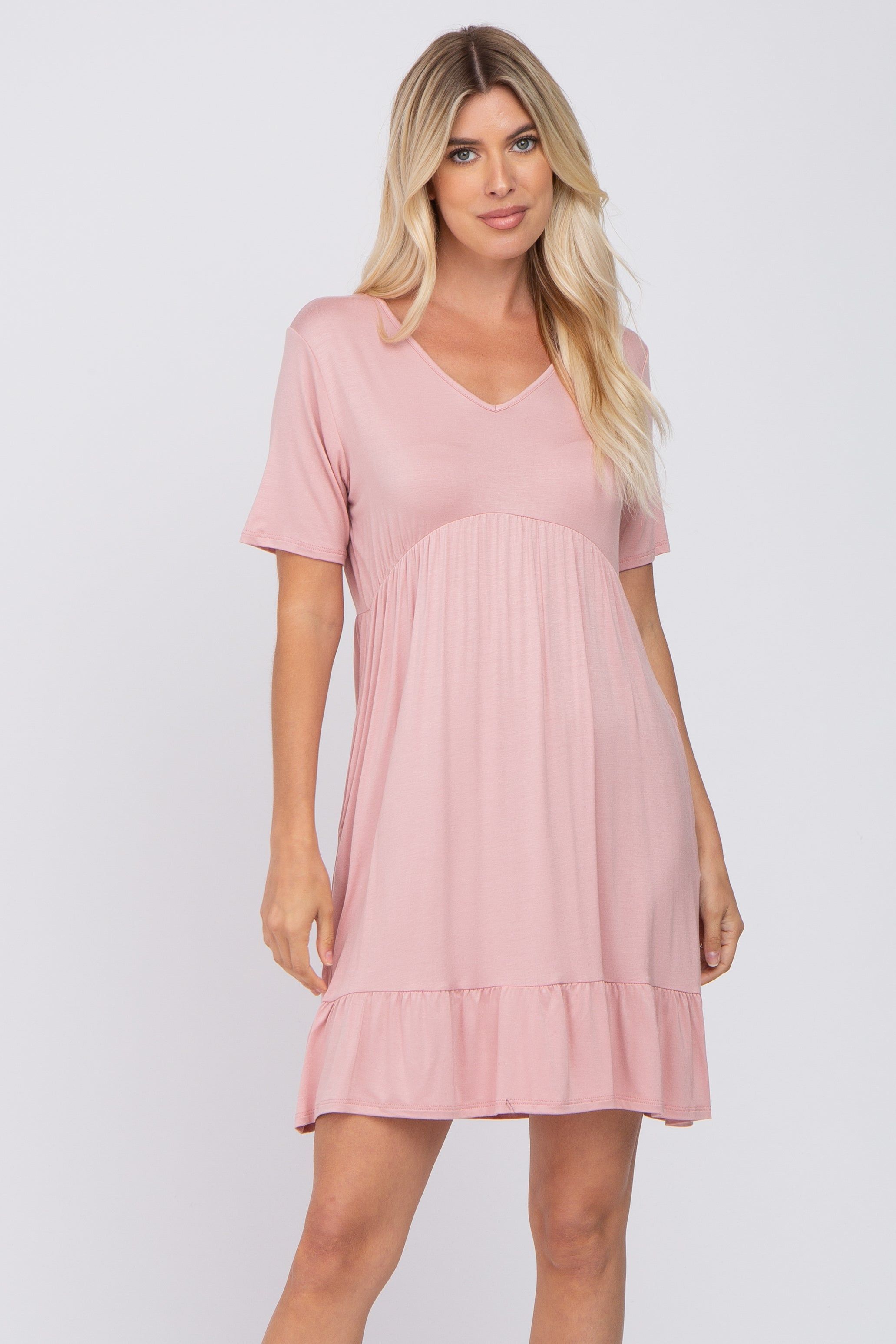 Light Pink V-Neck Ruffle Hem Maternity Dress sold by Pinkblush product image thumbnail 5