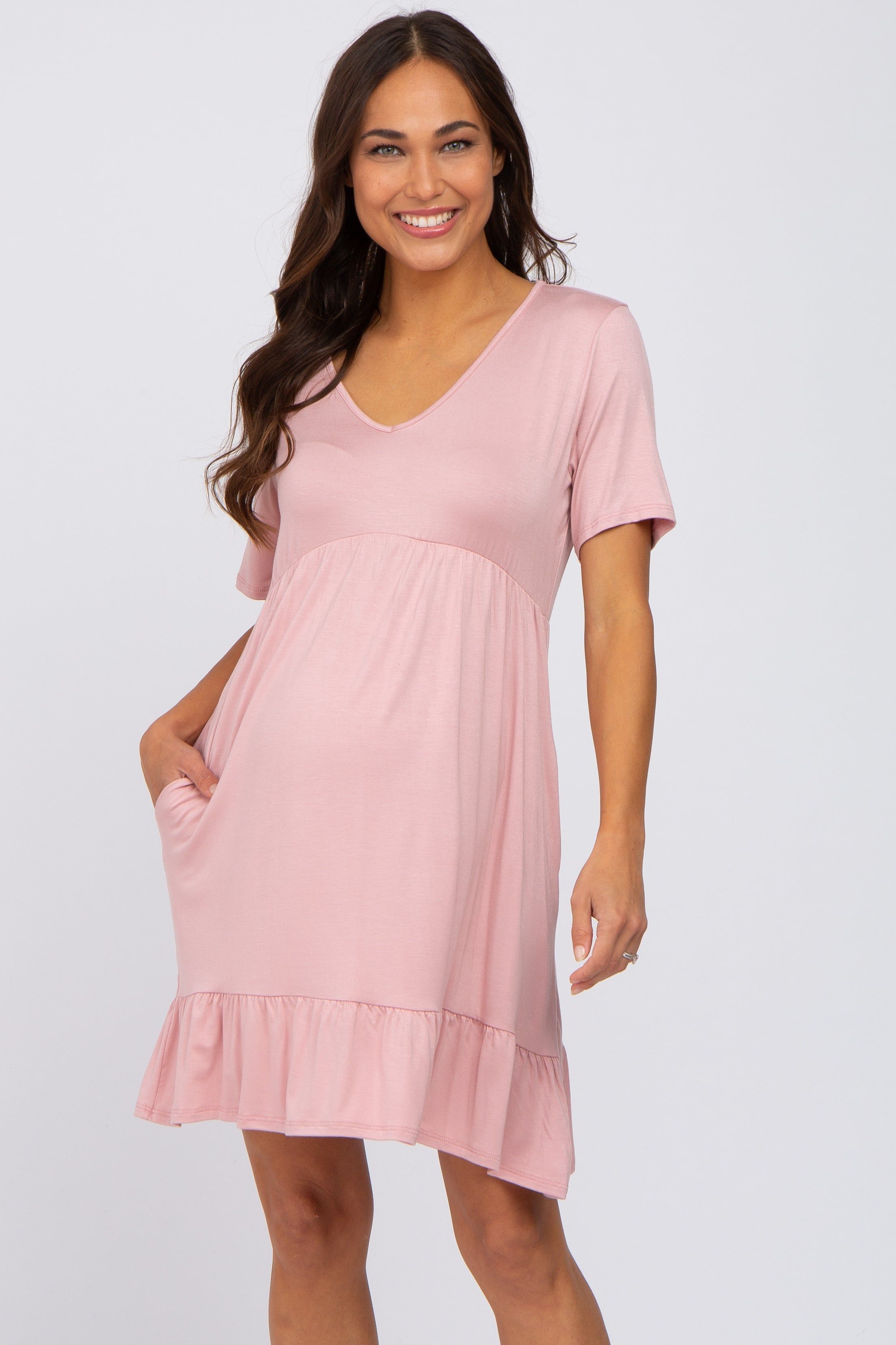 Light Pink V-Neck Ruffle Hem Maternity Dress sold by Pinkblush product image thumbnail 2