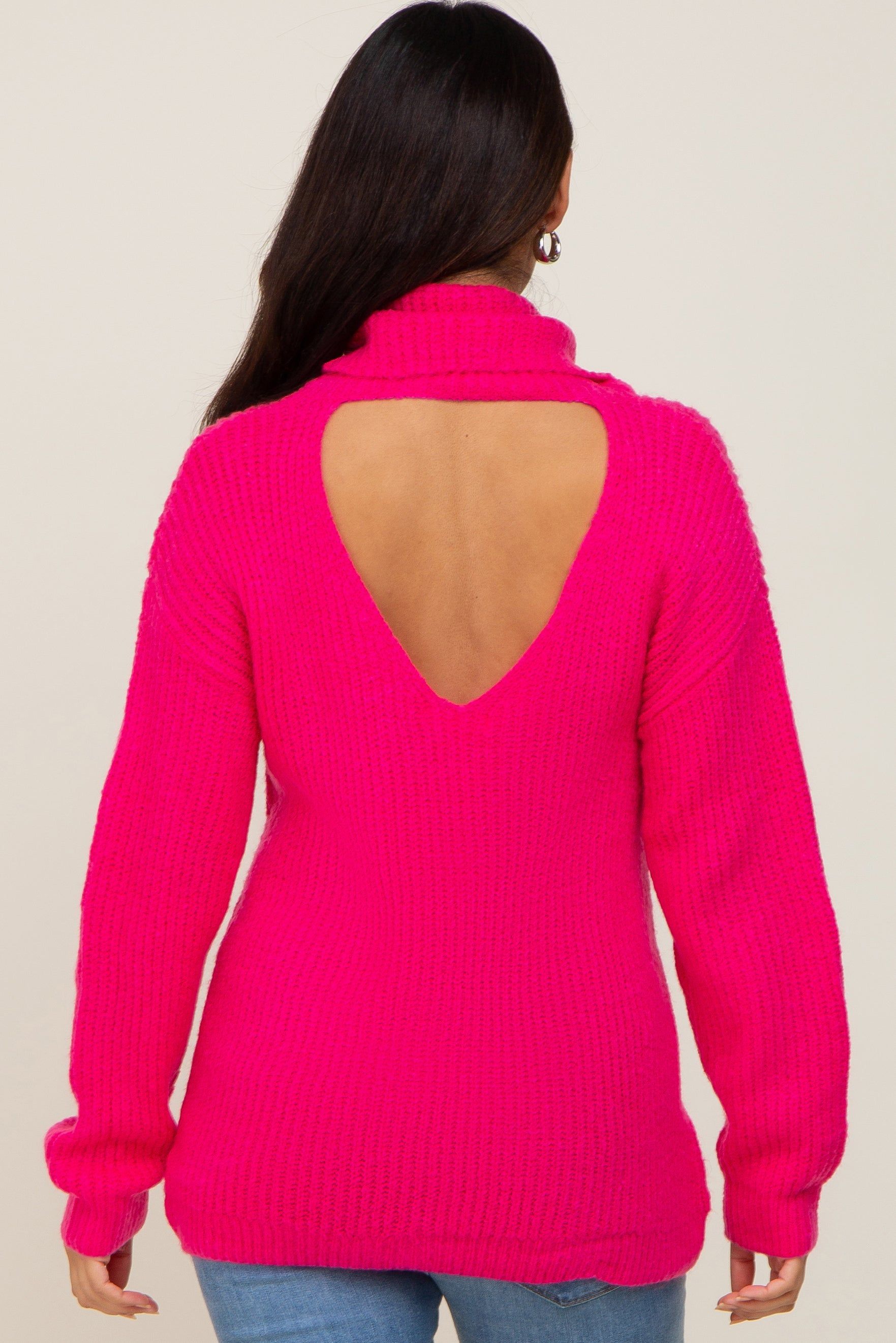 Fuchsia Soft Knit Cutout Back Maternity Sweater sold by Pinkblush product image thumbnail 3