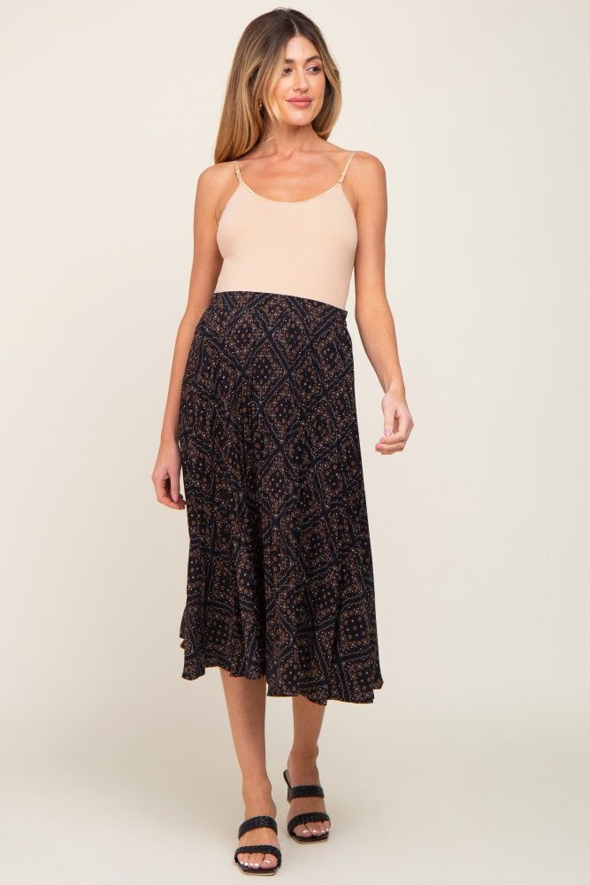 Black Printed Pleated Maternity Midi Skirt sold by Pinkblush product image thumbnail 5