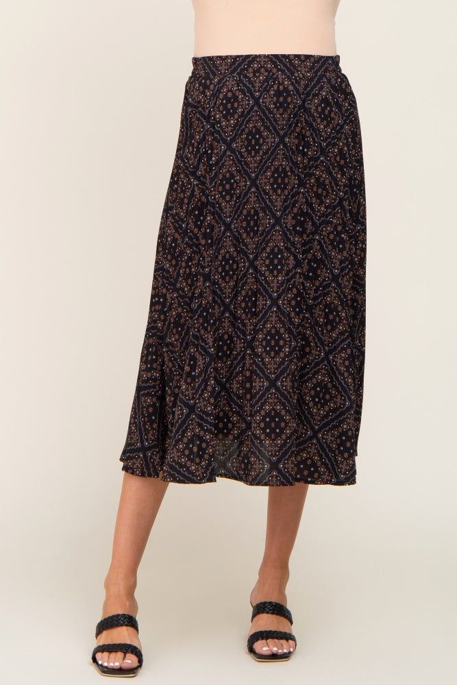 Black Printed Pleated Maternity Midi Skirt sold by Pinkblush product image thumbnail 2