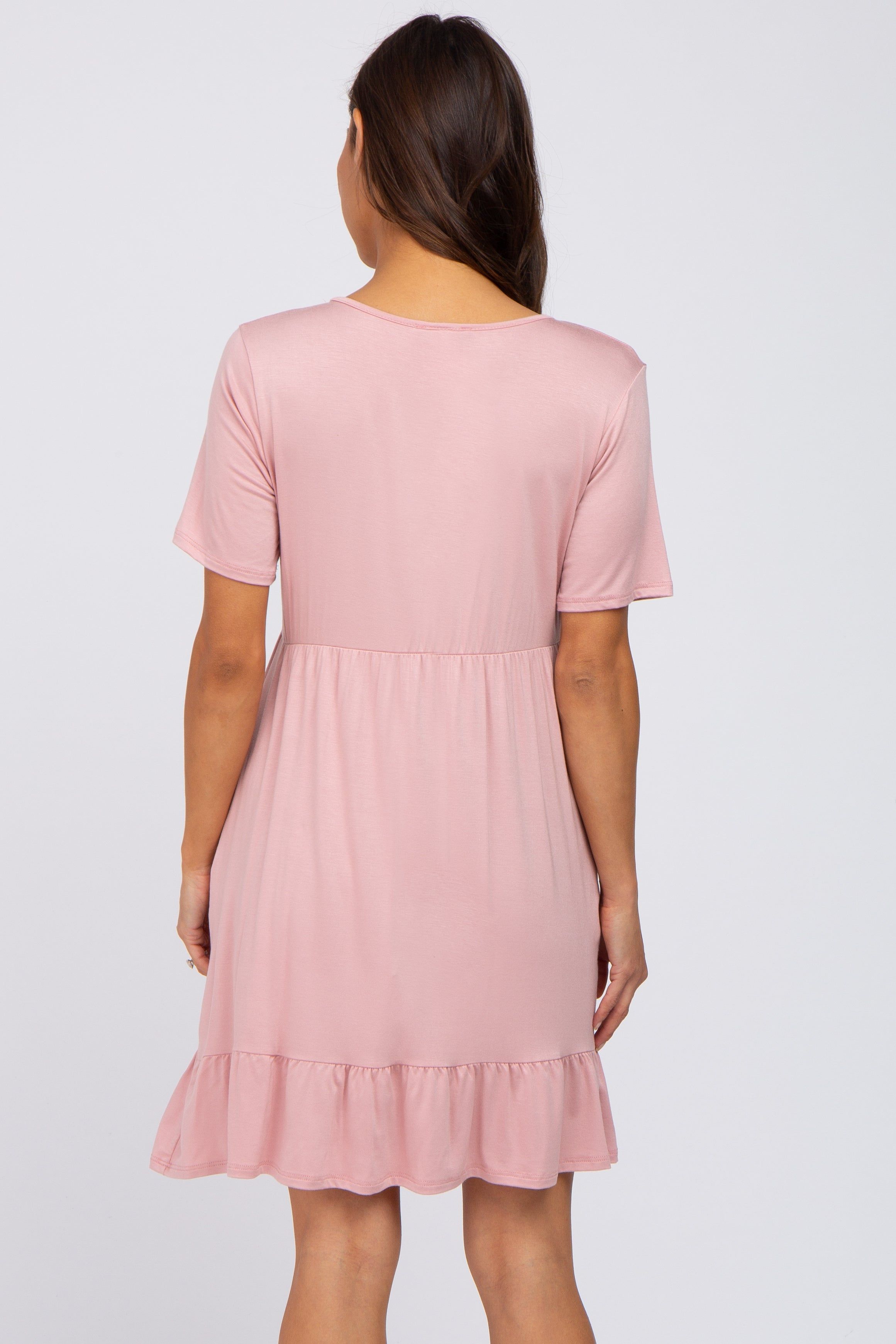 Light Pink V-Neck Ruffle Hem Maternity Dress sold by Pinkblush product image thumbnail 4