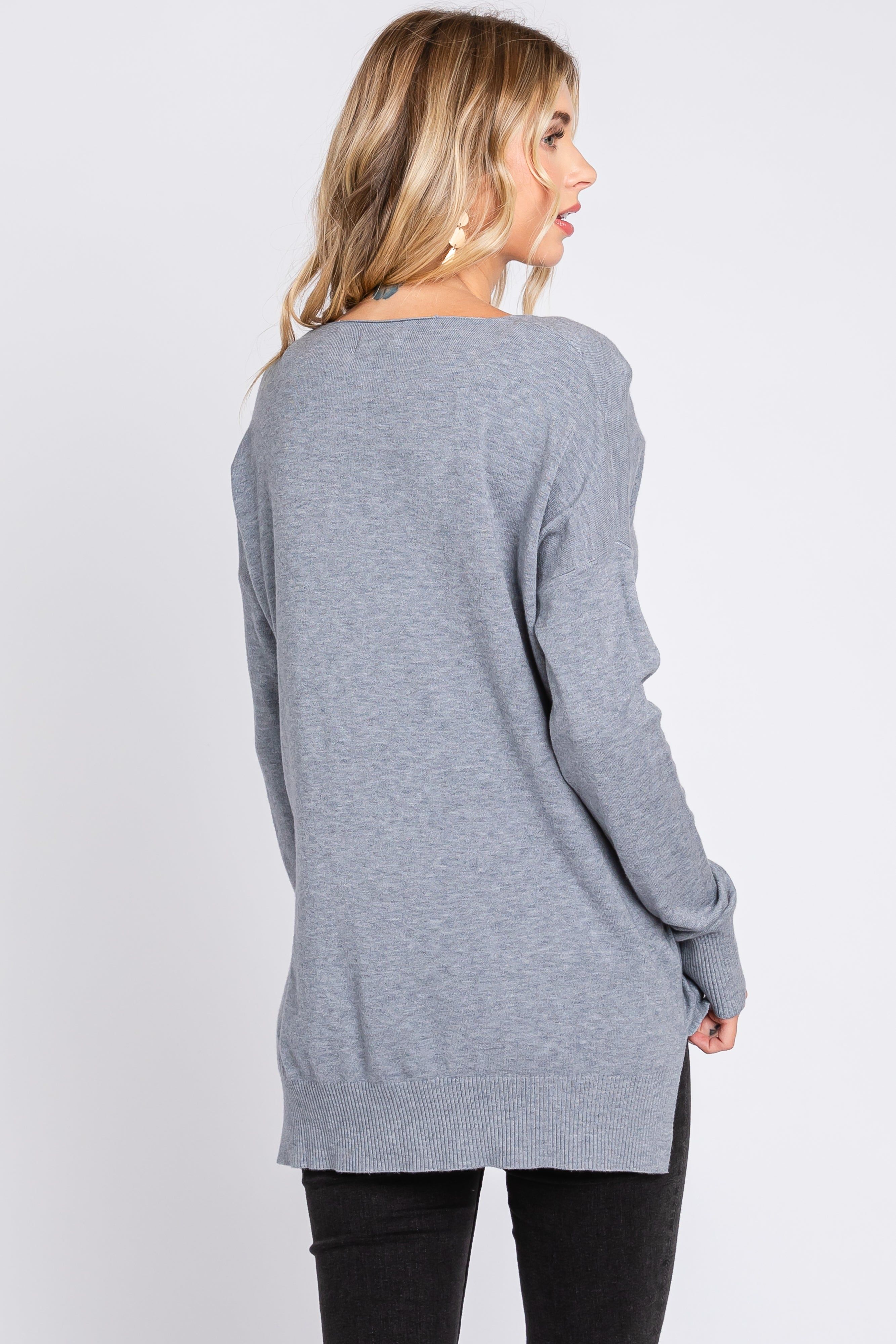 Heather Grey Long Sleeve Side Slit Sweater sold by Pinkblush product image thumbnail 3
