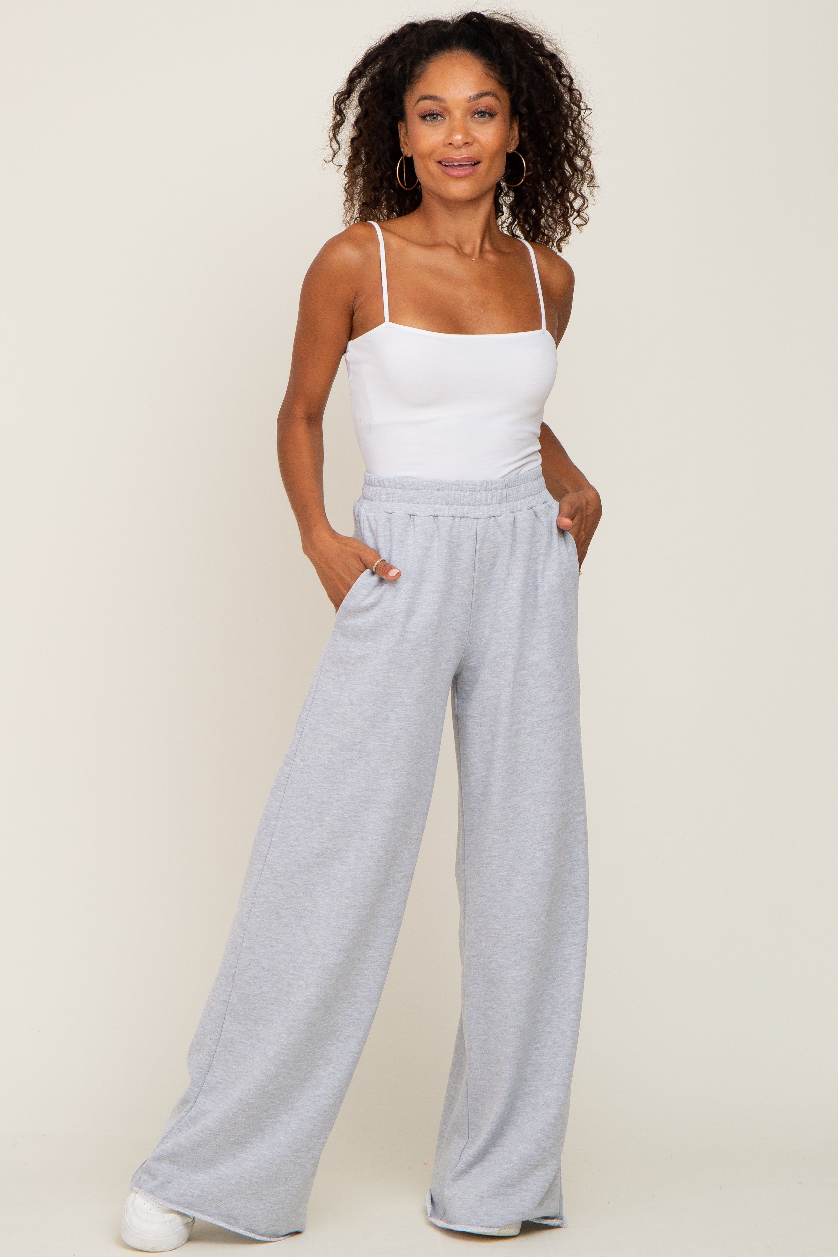 Heather Grey Wide Leg Fray Hem Sweatpants sold by Pinkblush