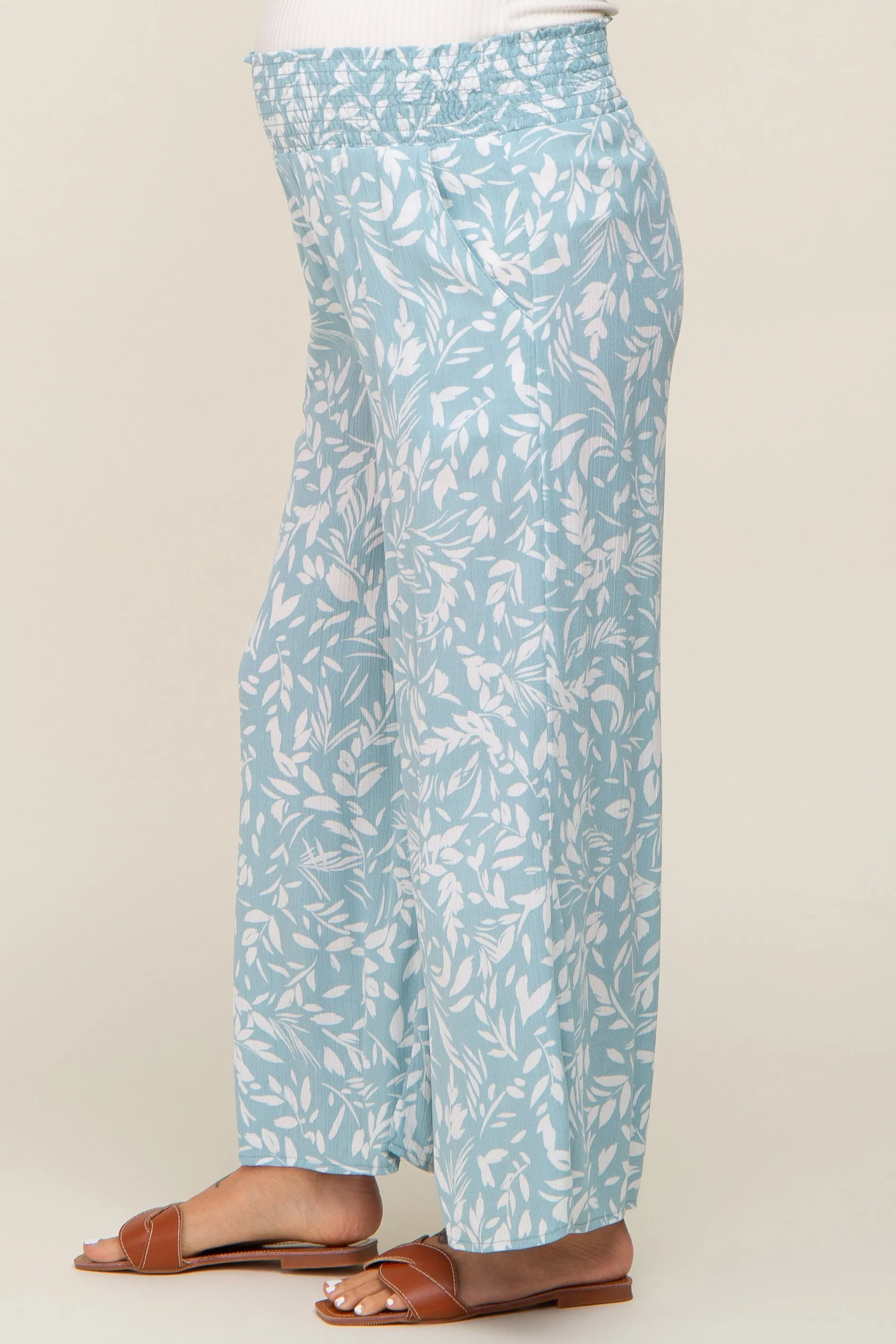 Light Blue Leaf Print Wide Leg Maternity Pants sold by Pinkblush product image thumbnail 3