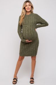 Olive Knit Cutout Back Maternity Sweater Dress sold by Pinkblush