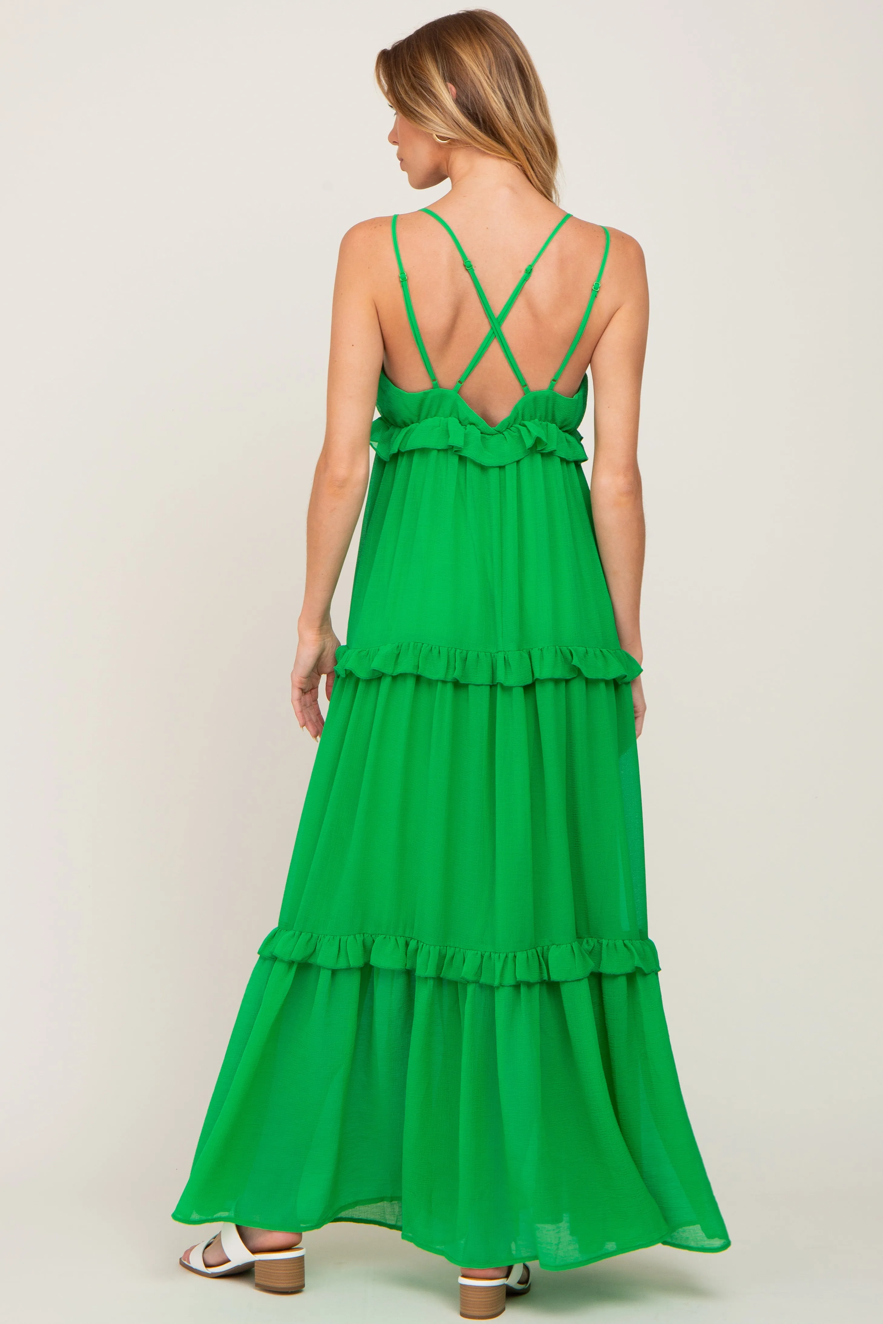 Green Ruffle Tier Cross Back Maxi Dress sold by Pinkblush product image thumbnail 3