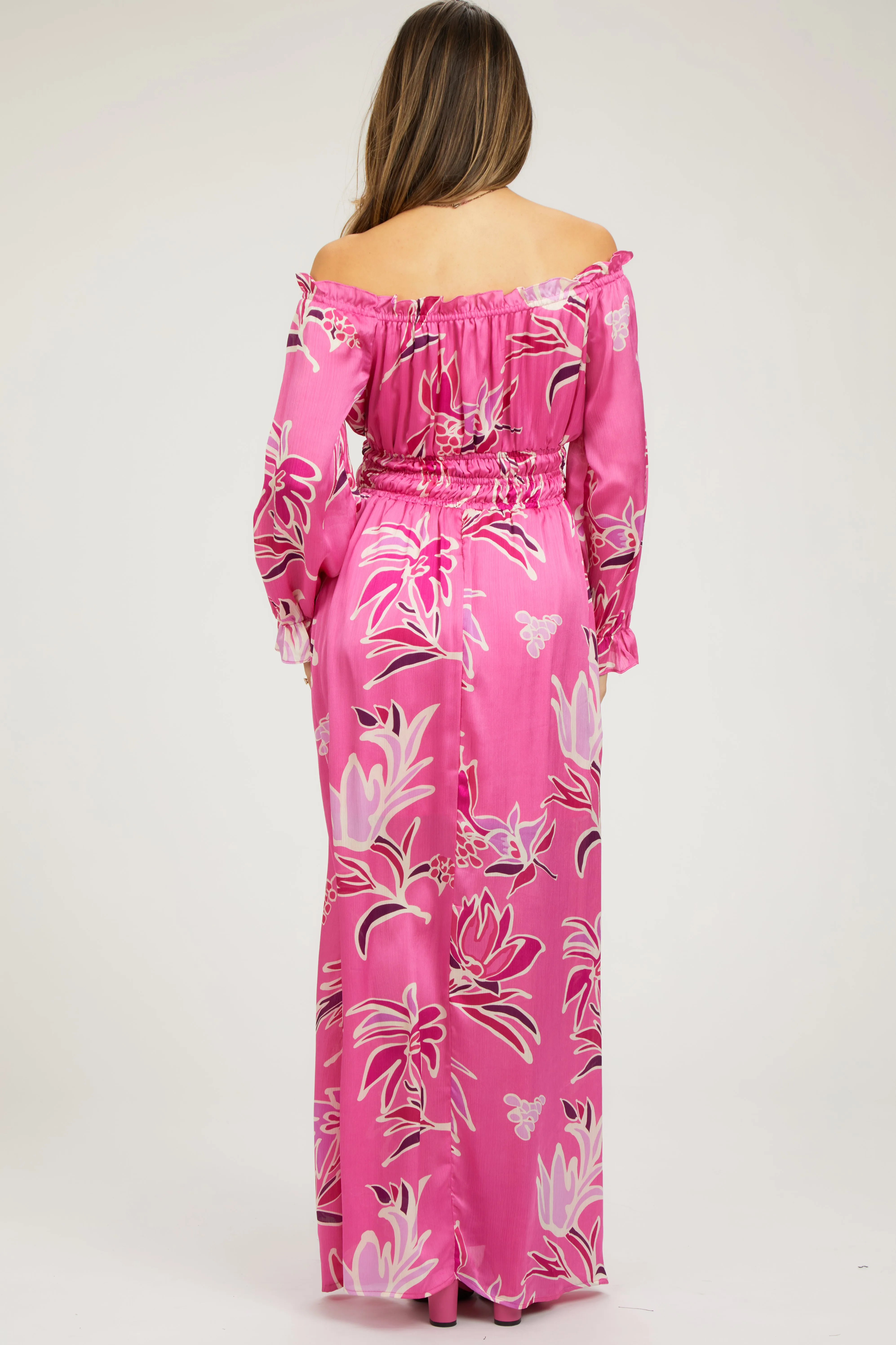 Fuchsia Floral Ruffle Neck Maternity Maxi Dress sold by Pinkblush product image thumbnail 3