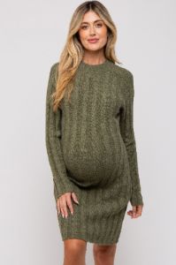 Olive Knit Cutout Back Maternity Sweater Dress sold by Pinkblush