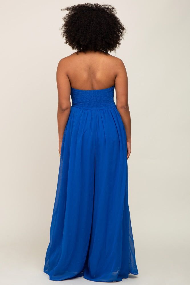 Royal Blue Smocked Strapless Wide Leg Jumpsuit sold by Pinkblush product image thumbnail 3