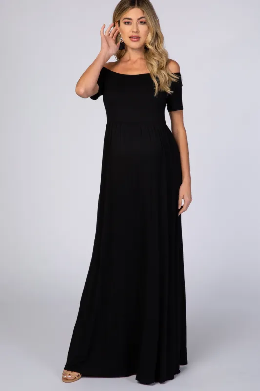 PinkBlush Black Off The Shoulder Short Sleeve Maternity Maxi Dress sold by Pinkblush