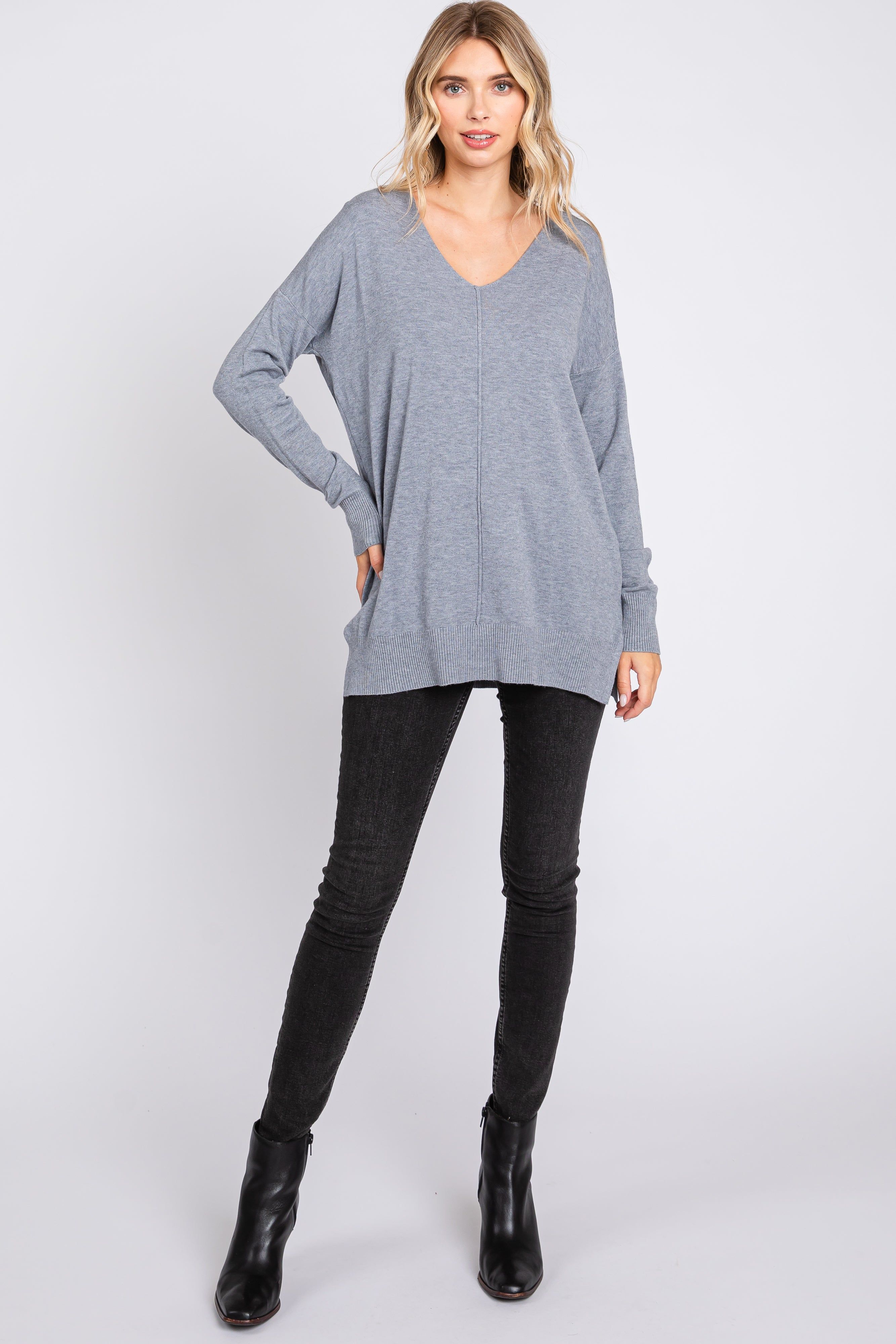 Heather Grey Long Sleeve Side Slit Sweater sold by Pinkblush product image thumbnail 5