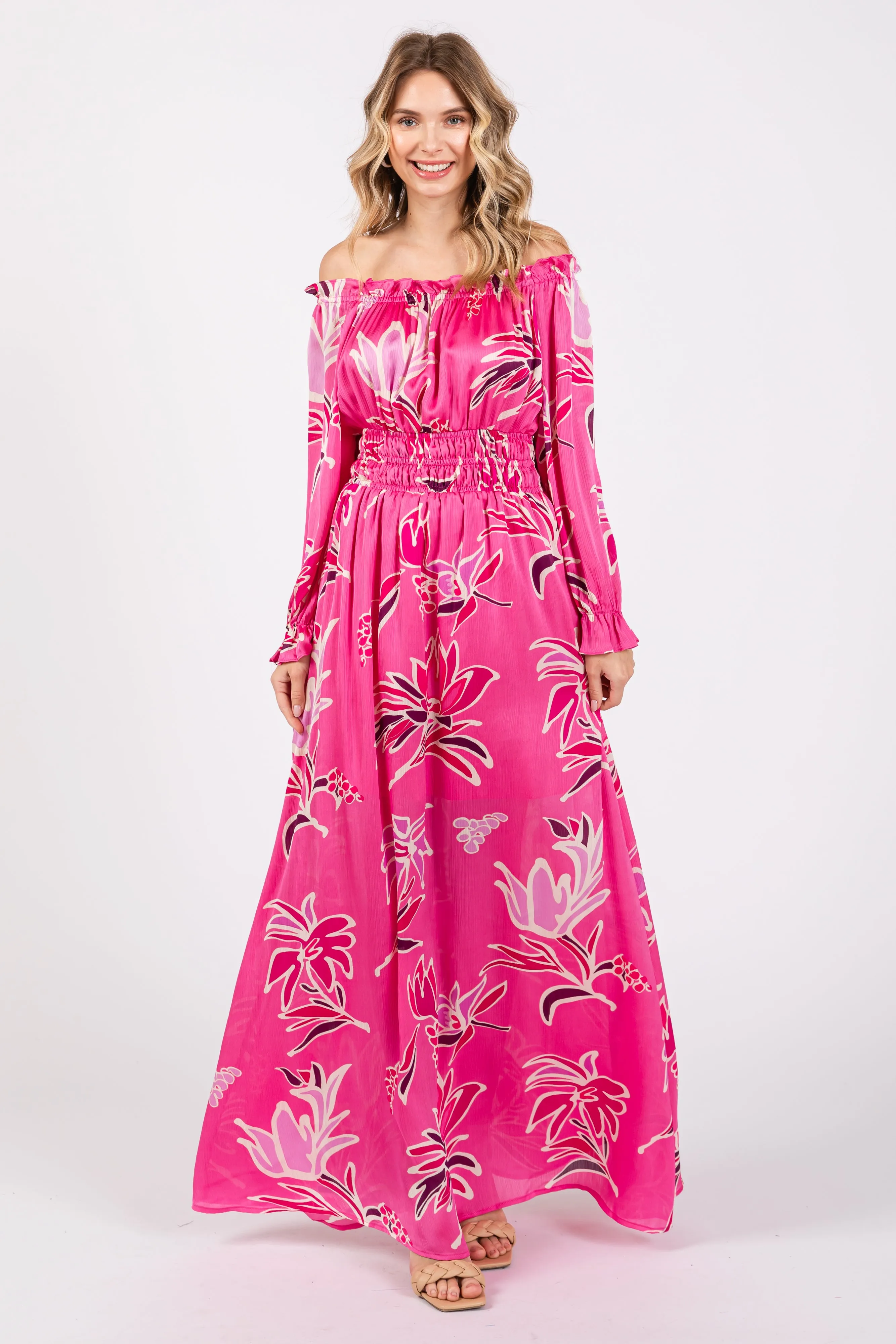 Fuchsia Floral Ruffle Neck Maternity Maxi Dress sold by Pinkblush product image thumbnail 4