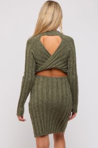 Olive Knit Cutout Back Maternity Sweater Dress sold by Pinkblush