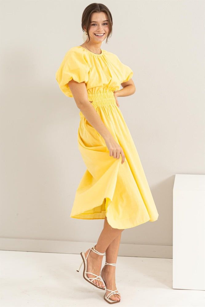 Yellow Bubble Sleeve Midi Dress sold by Pinkblush product image thumbnail 4