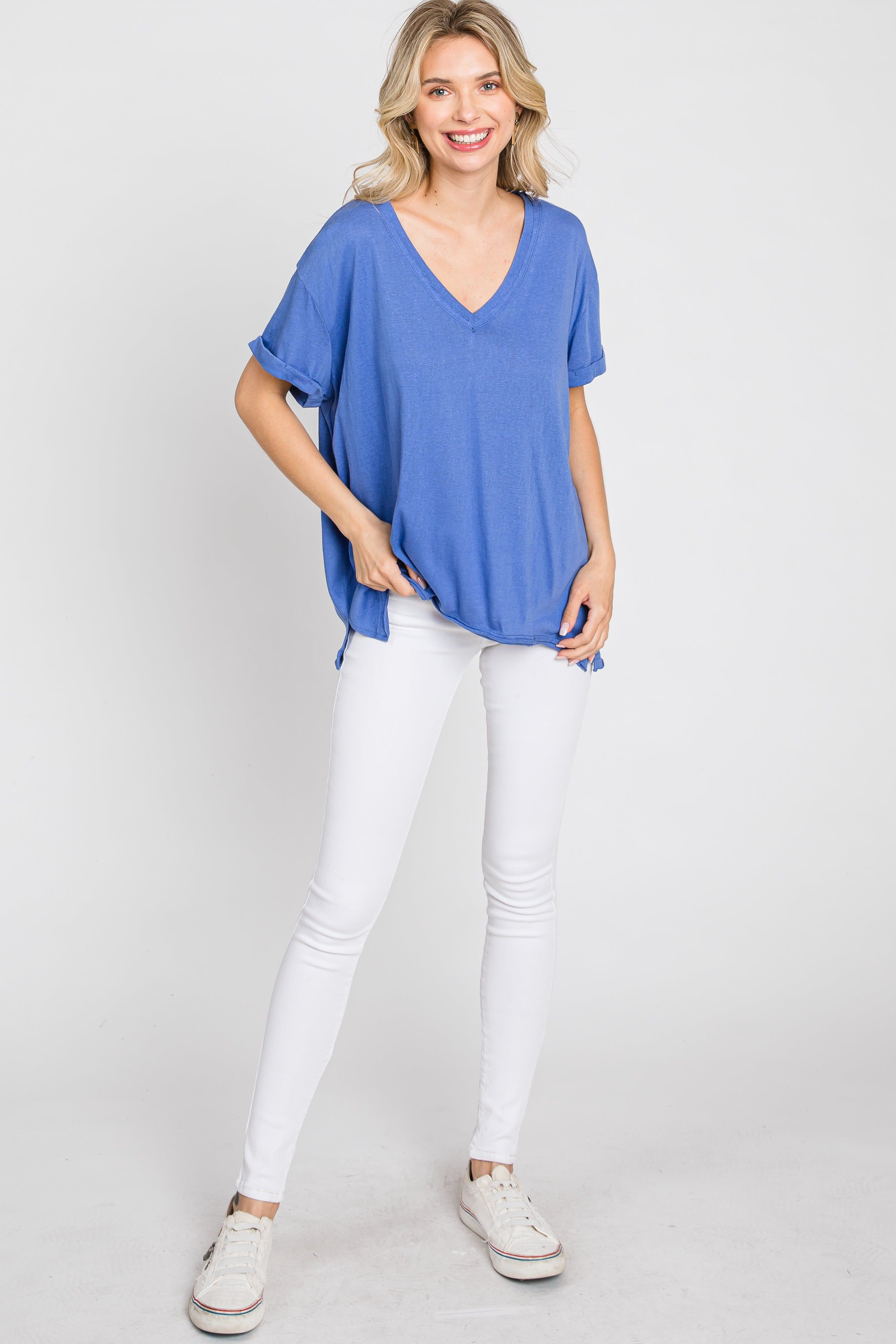 Blue Basic Rolled Short Sleeve Top sold by Pinkblush product image thumbnail 2