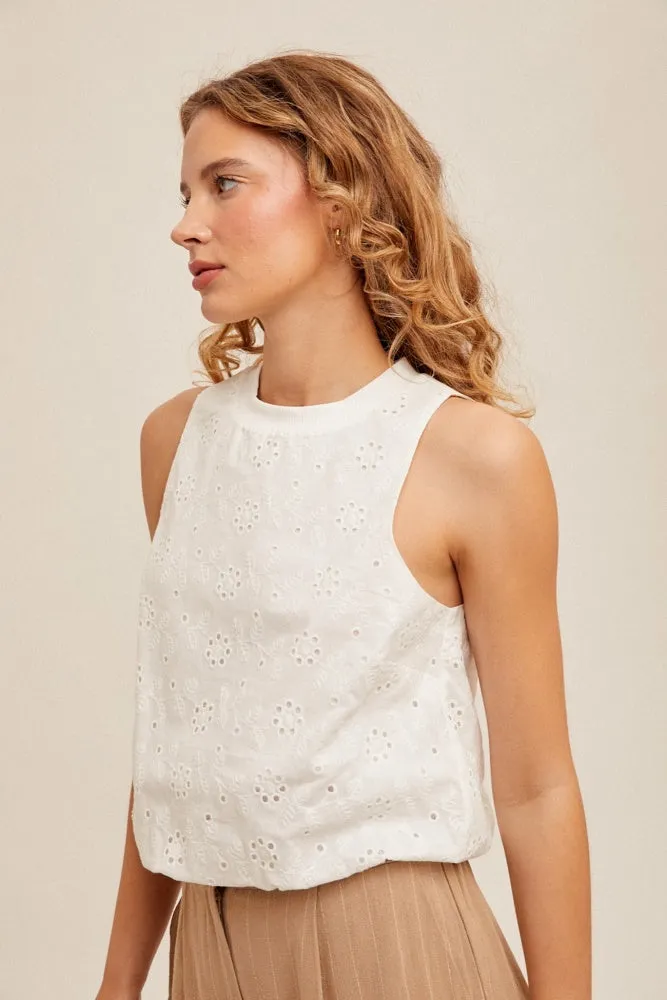 Ivory Halter Neck Eyelet Tank Top sold by Pinkblush product image thumbnail 2