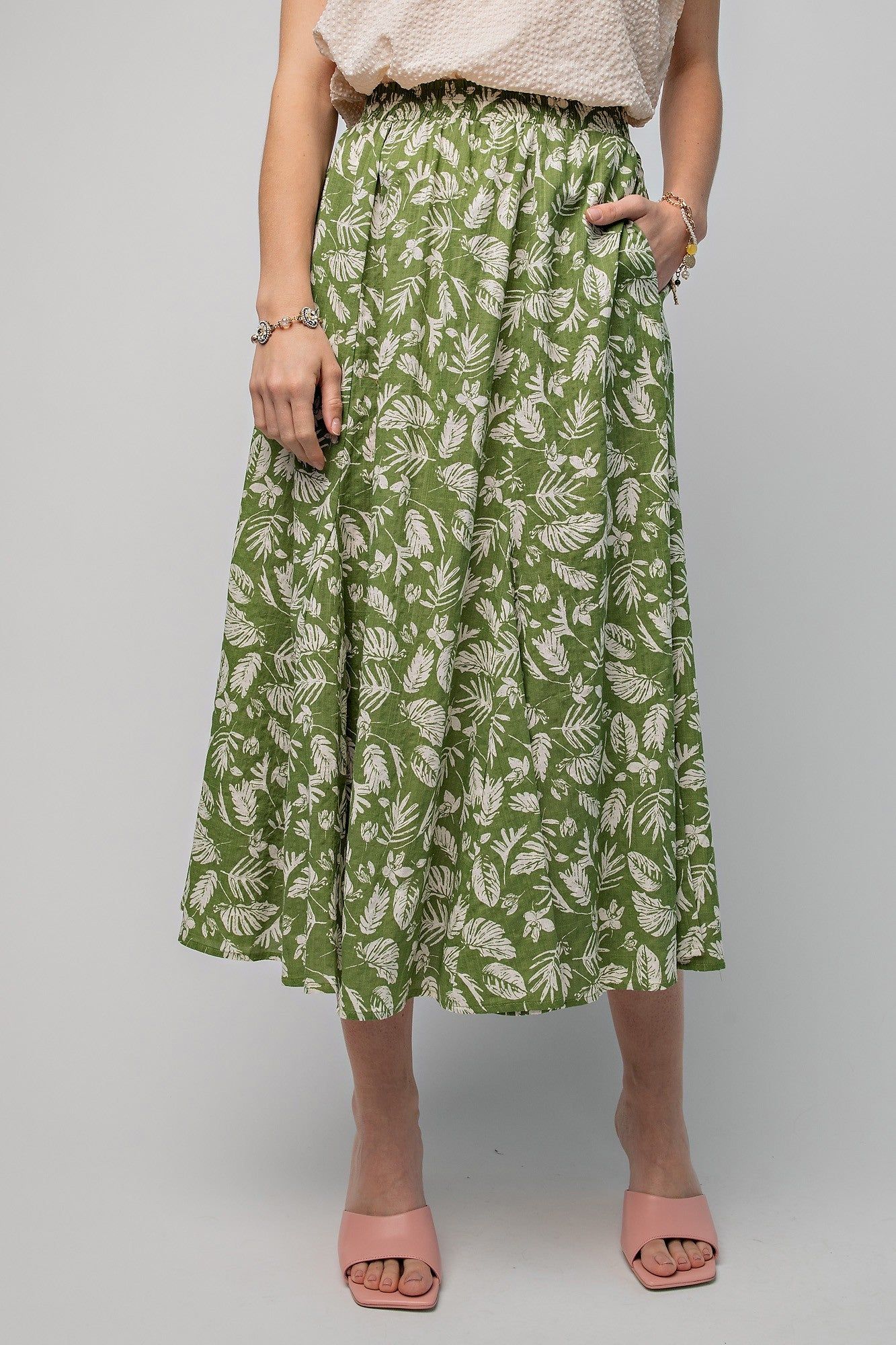 Green Floral Pleated Midi Skirt sold by Pinkblush product image thumbnail 3