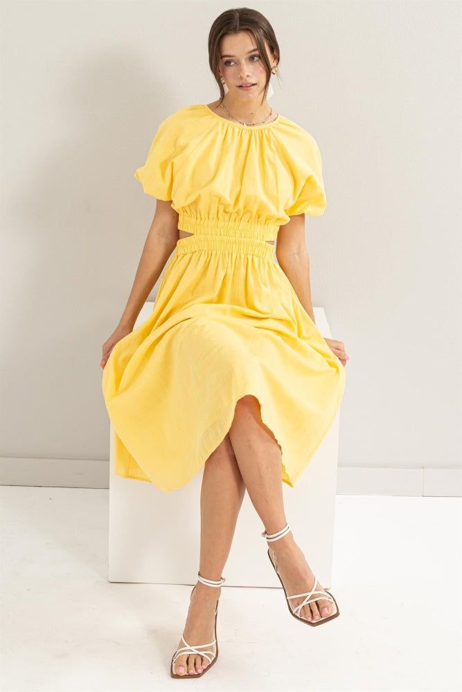 Yellow Bubble Sleeve Midi Dress sold by Pinkblush product image thumbnail 2