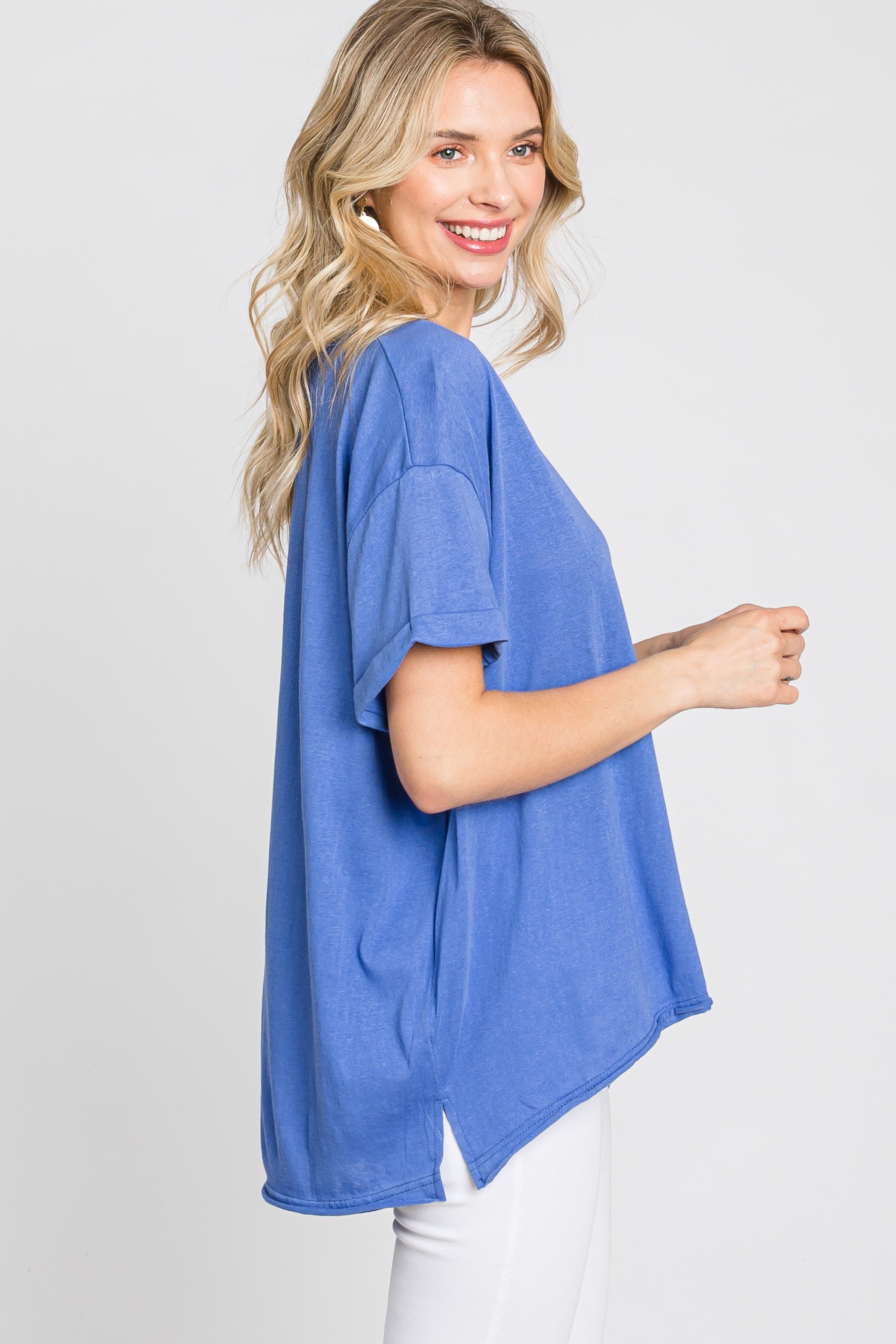 Blue Basic Rolled Short Sleeve Top sold by Pinkblush product image thumbnail 6