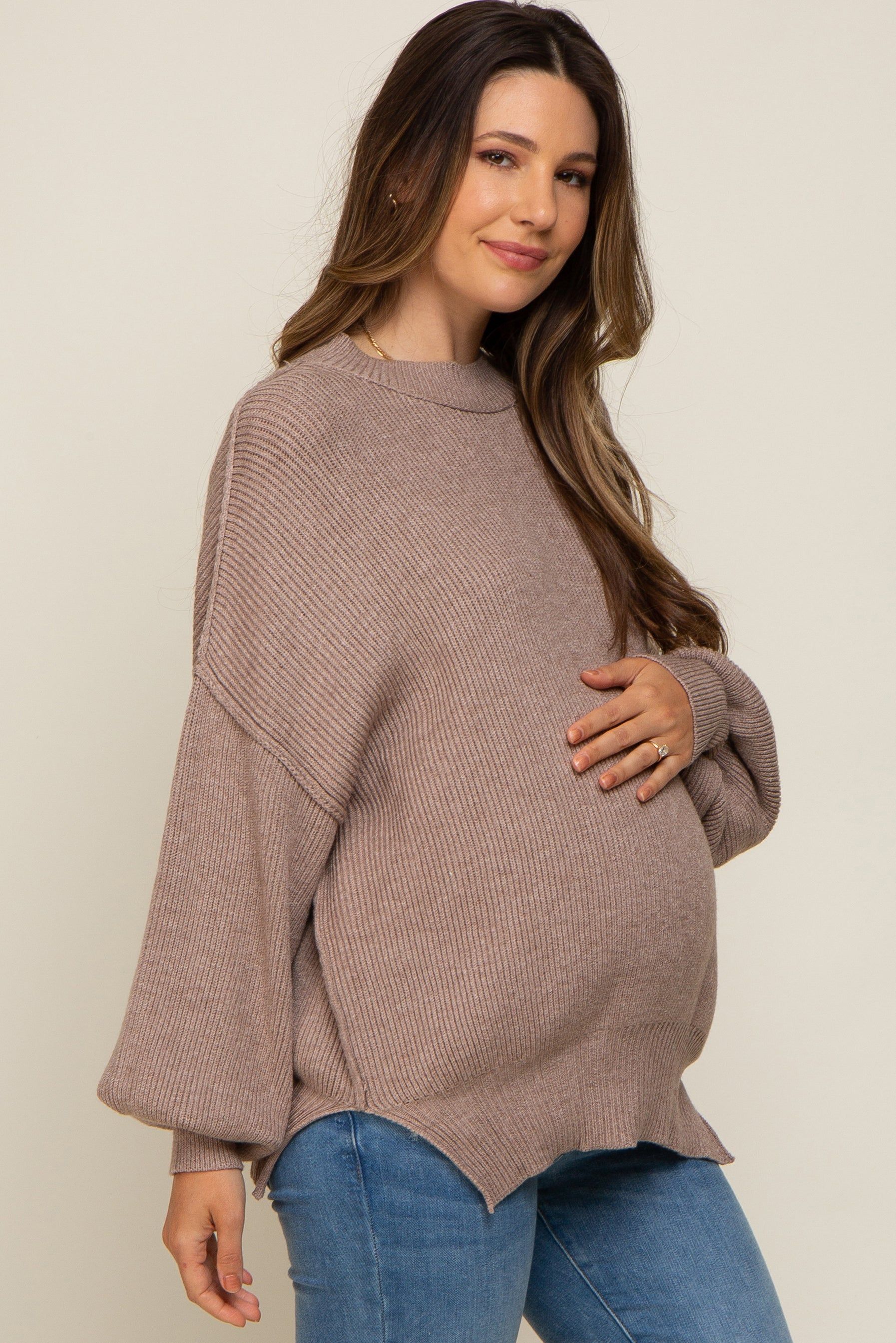 Mocha Knit Mock Neck Maternity Sweater sold by Pinkblush product image thumbnail 2
