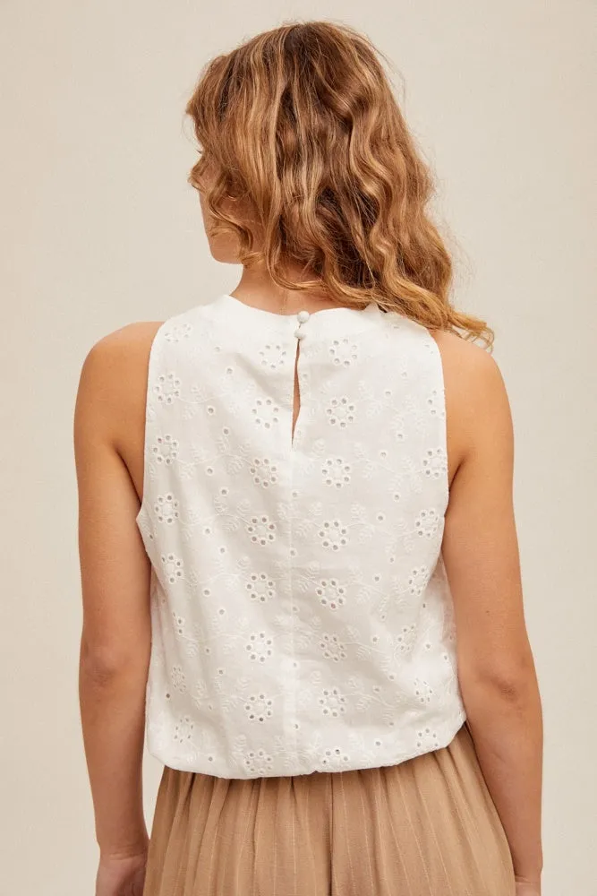 Ivory Halter Neck Eyelet Tank Top sold by Pinkblush product image thumbnail 3