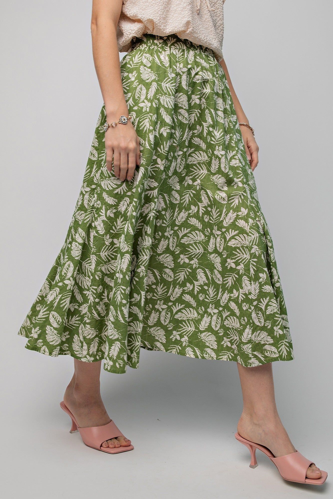 Green Floral Pleated Midi Skirt sold by Pinkblush product image thumbnail 4