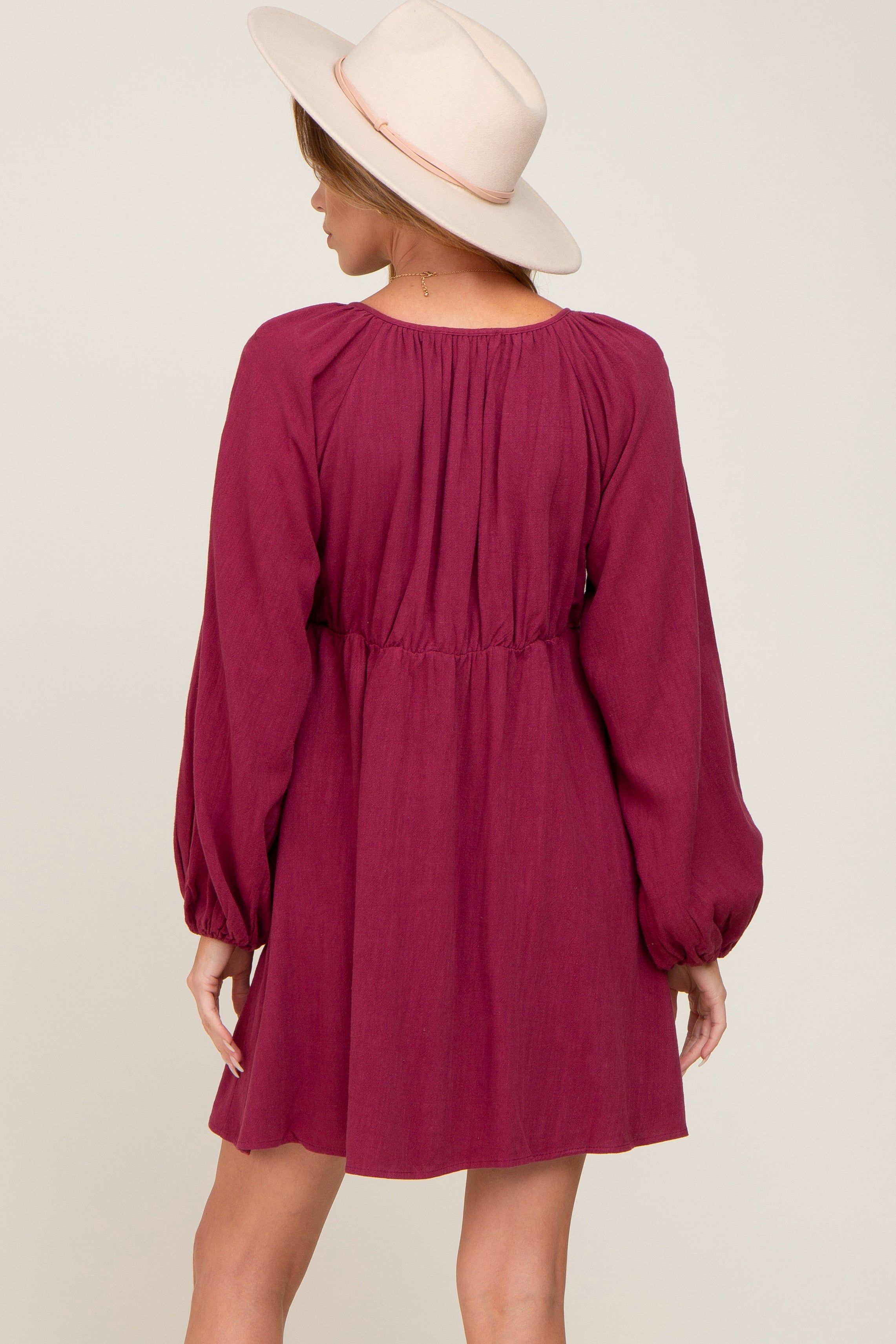 Burgundy Crochet Lace Button Front Dress sold by Pinkblush product image thumbnail 3