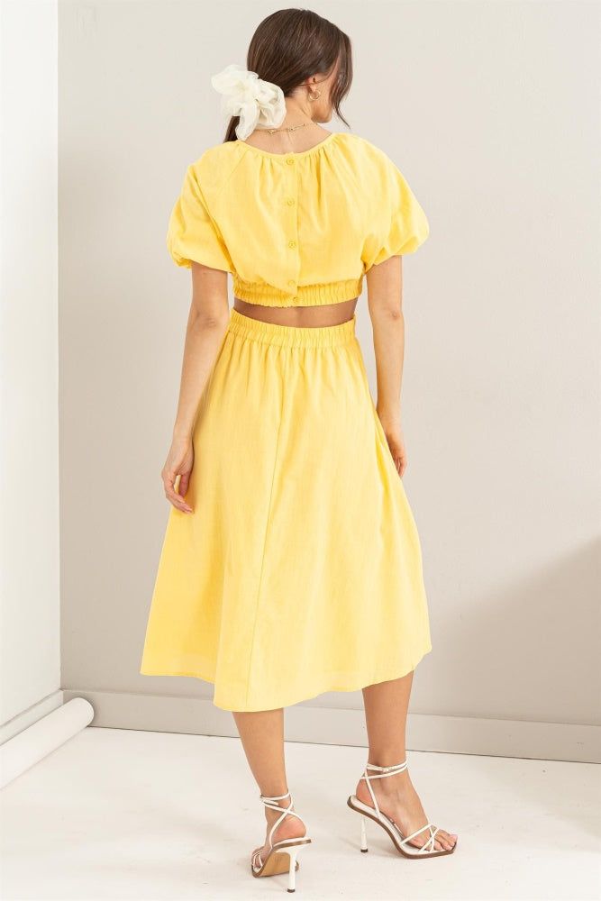 Yellow Bubble Sleeve Midi Dress sold by Pinkblush product image thumbnail 3