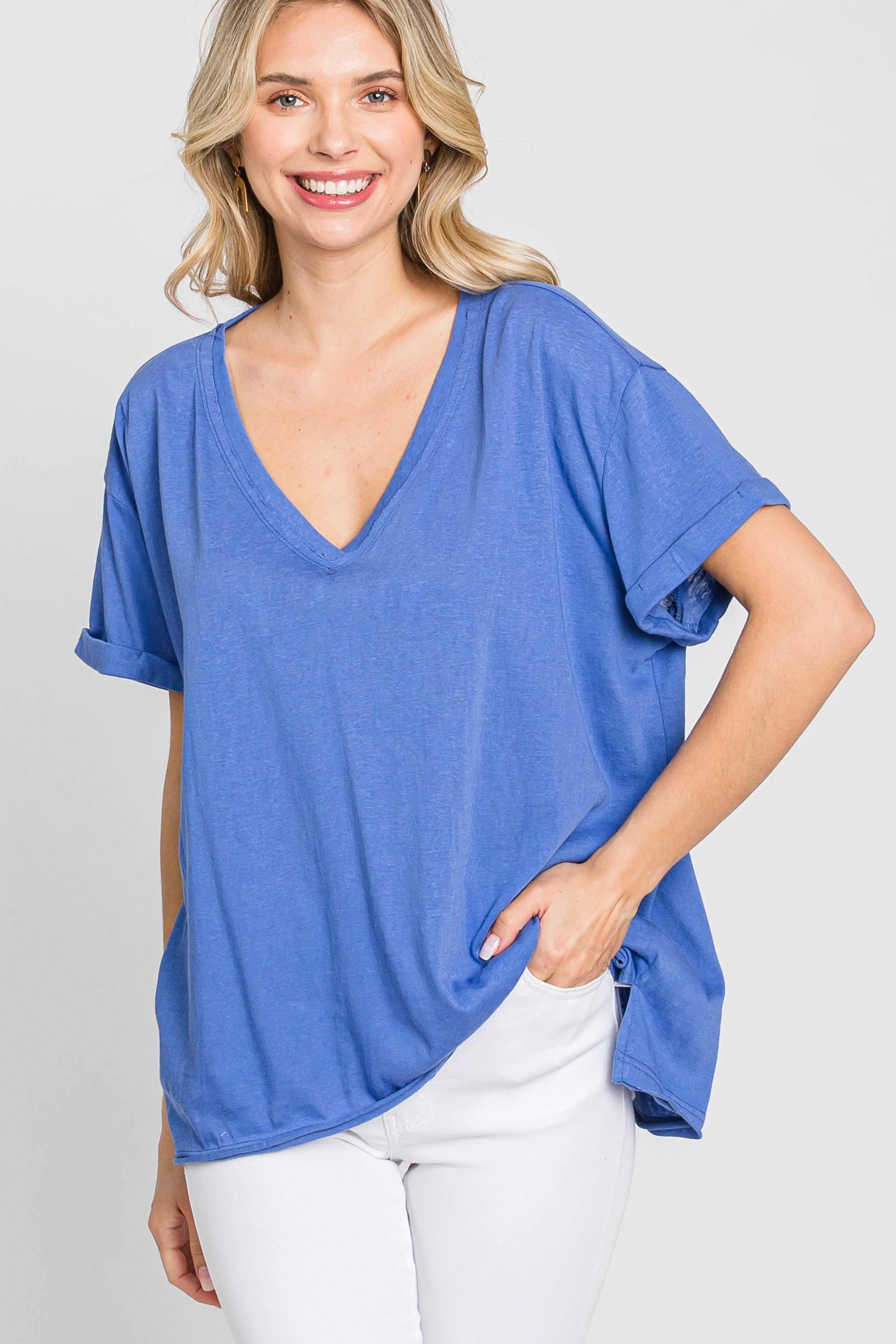 Blue Basic Rolled Short Sleeve Top sold by Pinkblush product image thumbnail 10