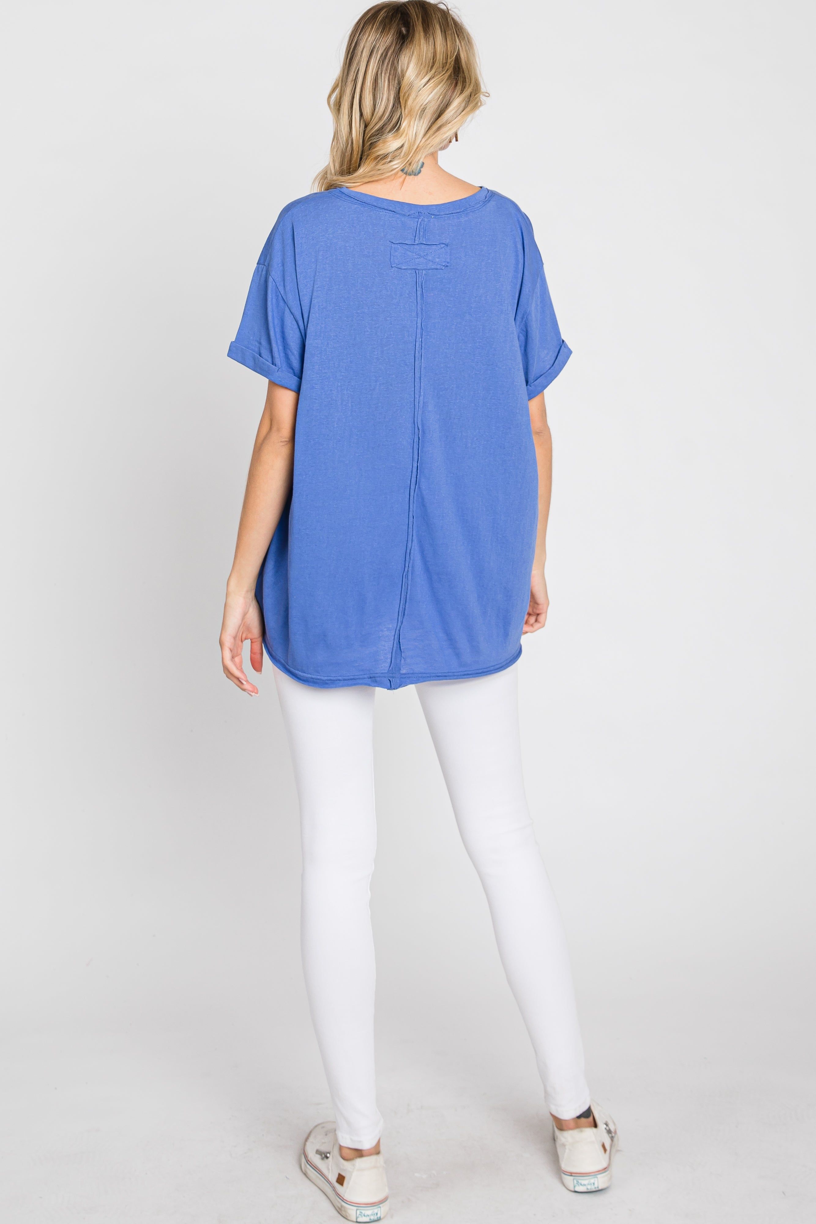 Blue Basic Rolled Short Sleeve Top sold by Pinkblush product image thumbnail 7