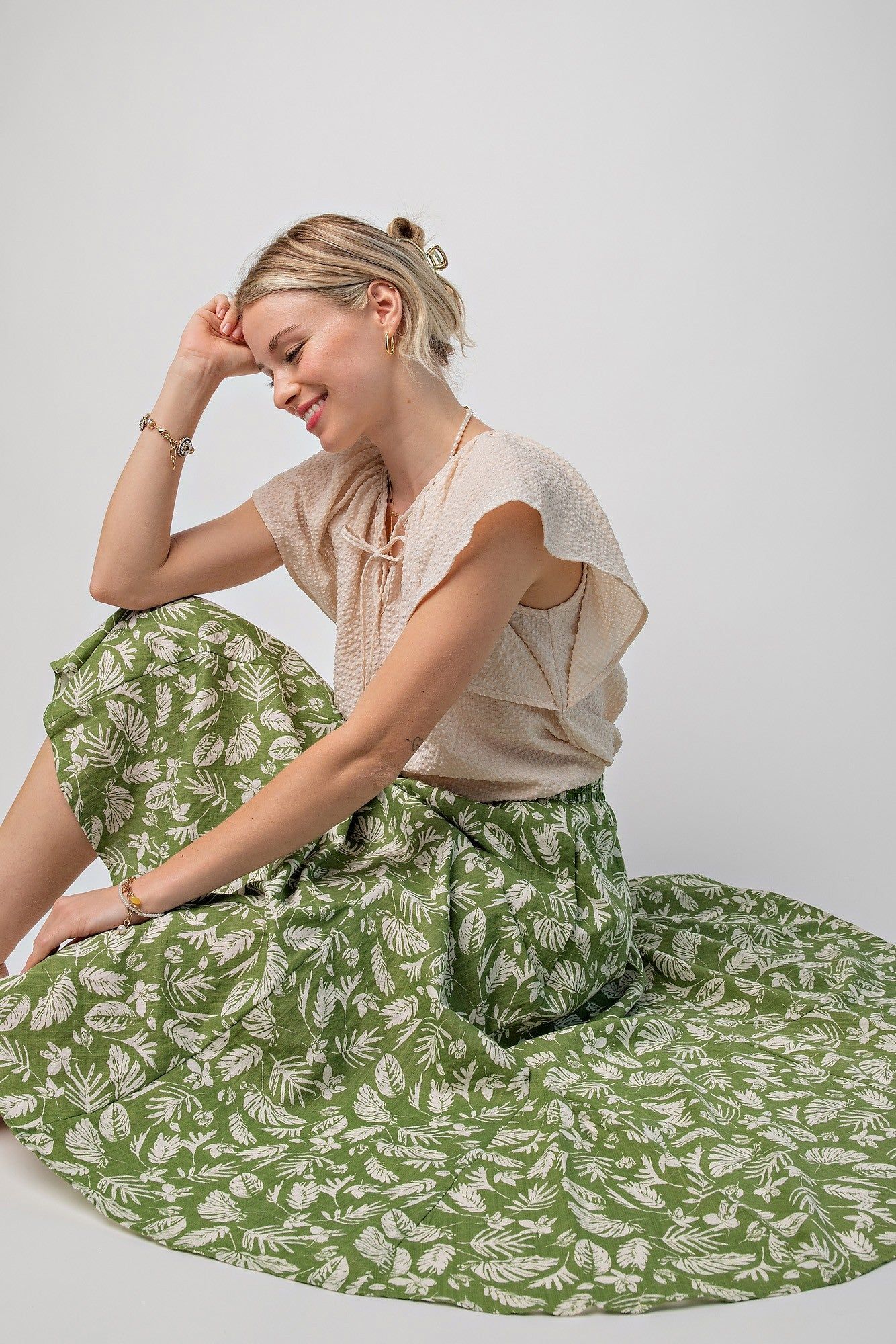 Green Floral Pleated Midi Skirt sold by Pinkblush product image thumbnail 2