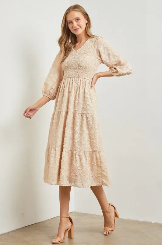 Sand Embroidered Chiffon Dress sold by Pinkblush