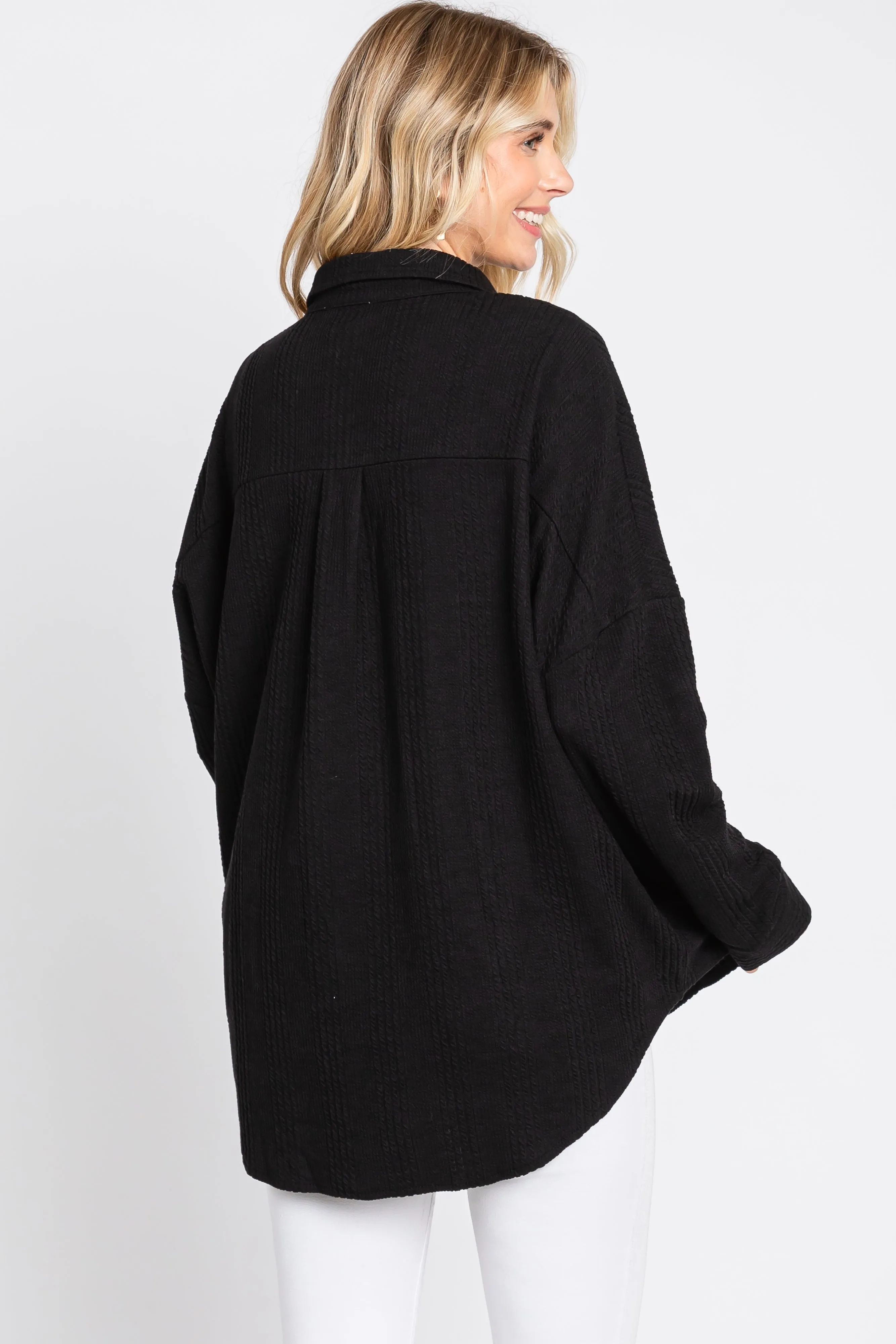 Black Textured Button Front Collared Top sold by Pinkblush product image thumbnail 3