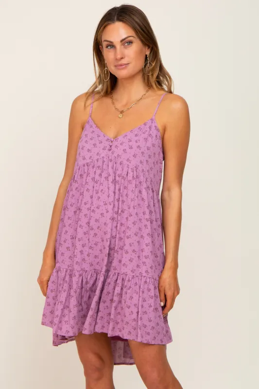Lavender Floral Button Front Ruffle Dress sold by Pinkblush