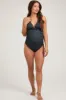 Black Ribbed Low Back Halter One-Piece Maternity Swimsuit sold by Pinkblush