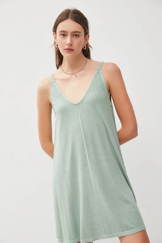Sage Ribbed Sleeveless Front Seam Dress sold by Pinkblush