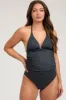 Black Ribbed Low Back Halter One-Piece Maternity Swimsuit sold by Pinkblush
